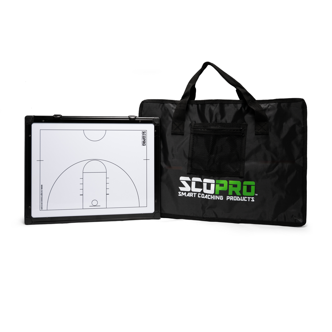 Scopro basketball board, half court side, with padded carry bag