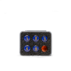 Blue .56 inch basketball board magnets by Scopro, numbered 1 to 5 plus ball