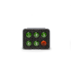 Green .56 inch basketball board magnets by Scopro, numbered 1 to 5 plus ball