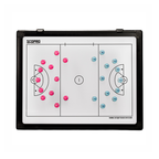 Women's lacrosse coaching board, full field side, with pink and light blue magnets in play