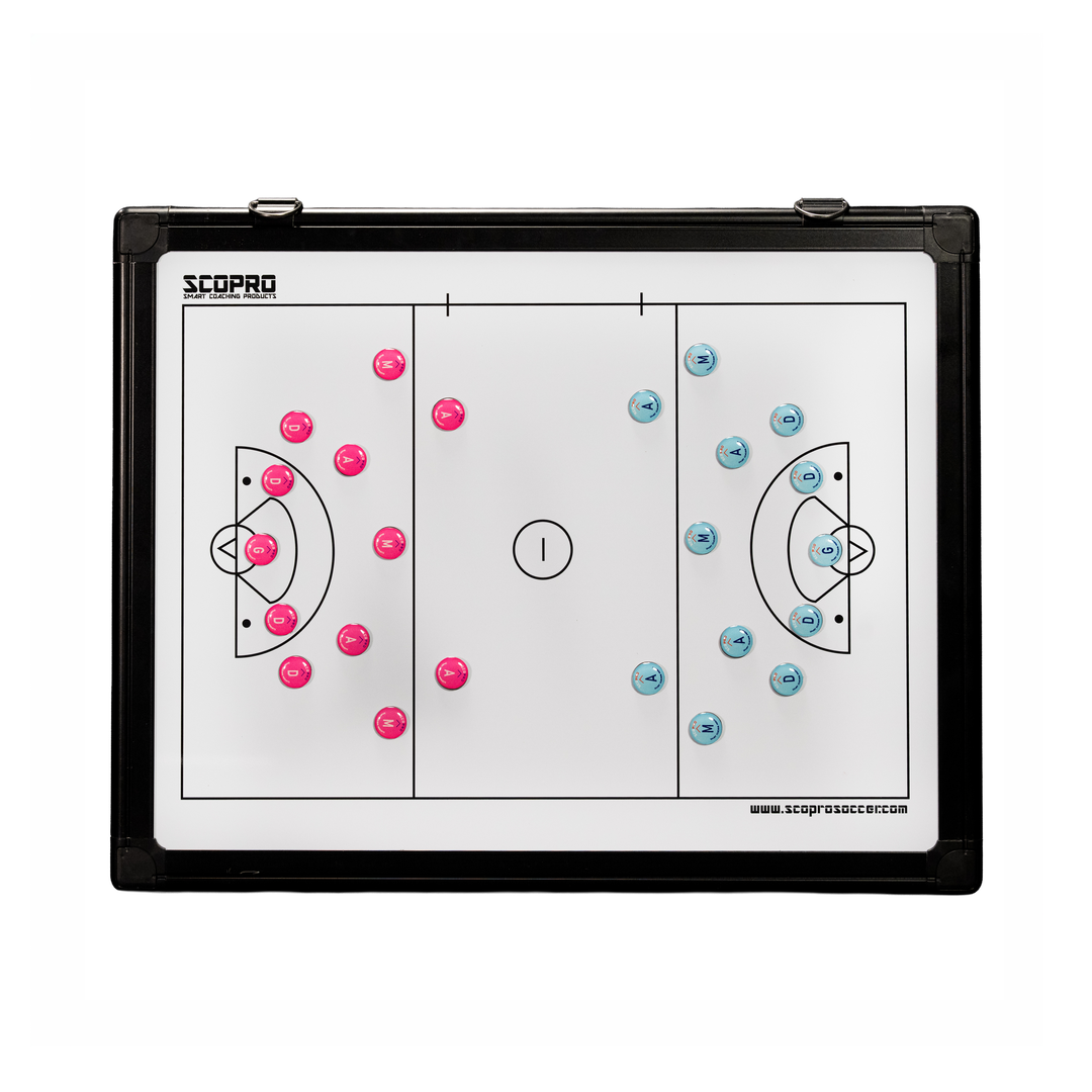 Pink and light blue magnets in play on the Scopro women's lacrosse board, board sold separately