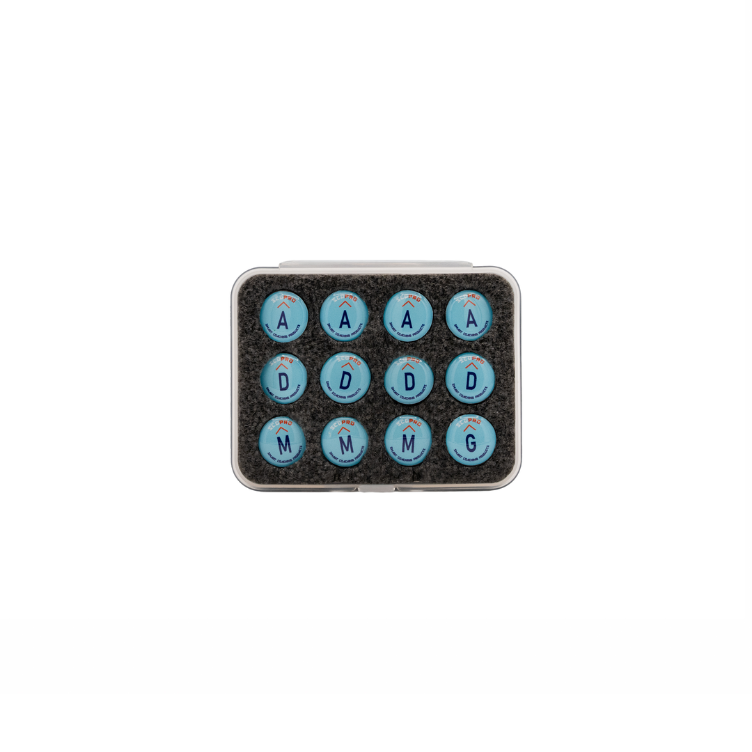 Light blue women's lacrosse magnet set, 12 magnets: 4 Attack, 3 Midfield, 4 Defense, 1 Goalie