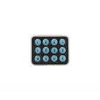 Light blue women's lacrosse magnet set, 12 magnets: 4 Attack, 3 Midfield, 4 Defense, 1 Goalie, in hard case